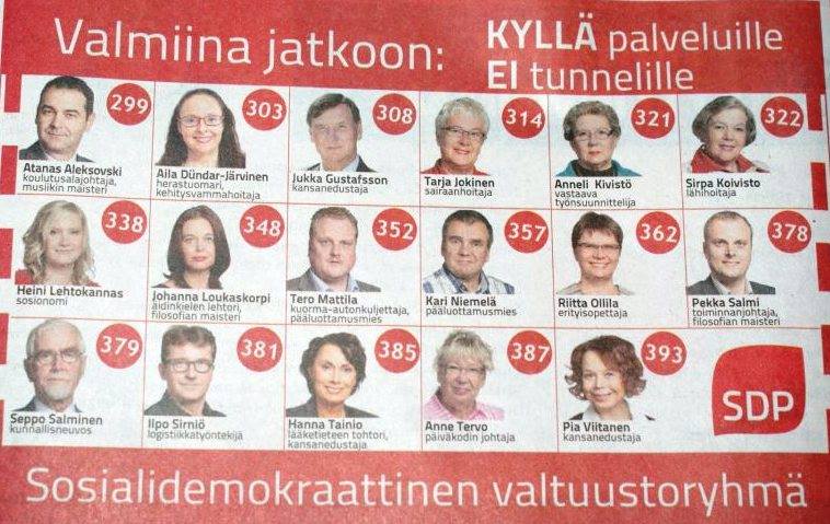 Vielä kunnallisvaalien aikaan SDP:n ehdokkaat mainostivat itseään näin. / P.Peltola-FB