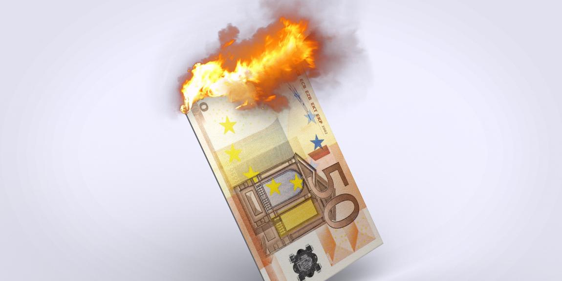 Euro liekeissä kuvituskuva