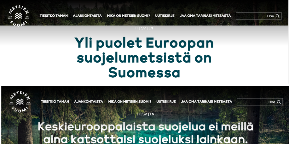 Kuva Metsien Suomi -kampanjan nettisivut