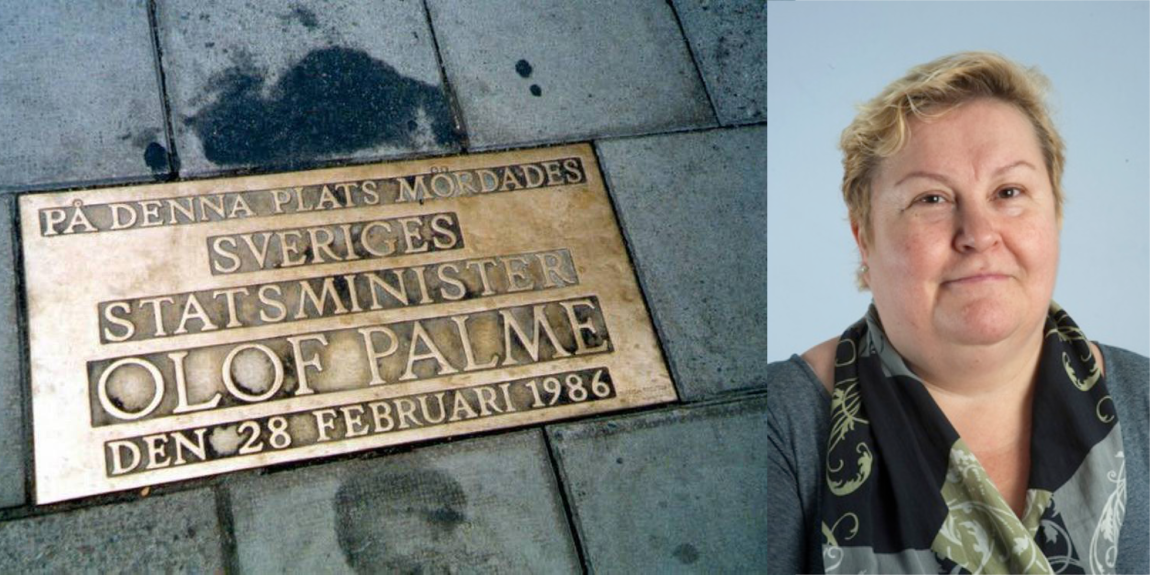 Olof Palme muistolaatta ja Anneli Korhonen