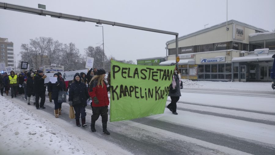 Valkeakoskella osoitettiin mieltä kultakaivosta vastaan 26.1.2019