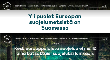 Kuva Metsien Suomi -kampanjan nettisivut