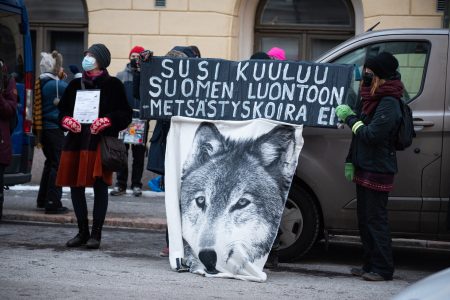 Seis susivainolle -mielenosoitus 2.12.21 Maa- ja metsätalousministeriöllä kuva Emma Grönqvist