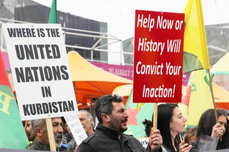 Rally against Turkish attacks against Kurds fighting Islamic State 29 August 2015 pic John Englart