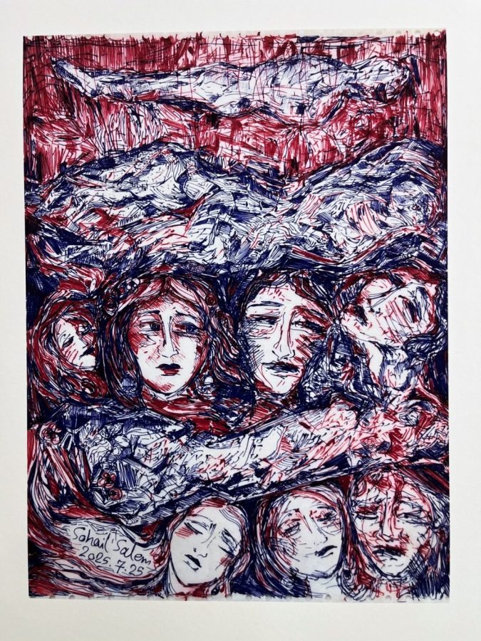 Näyttely The Real Gaza on avoinna 5.12.2025–11.1.2026. Kuva Sohail Salem piirustus. 2025.